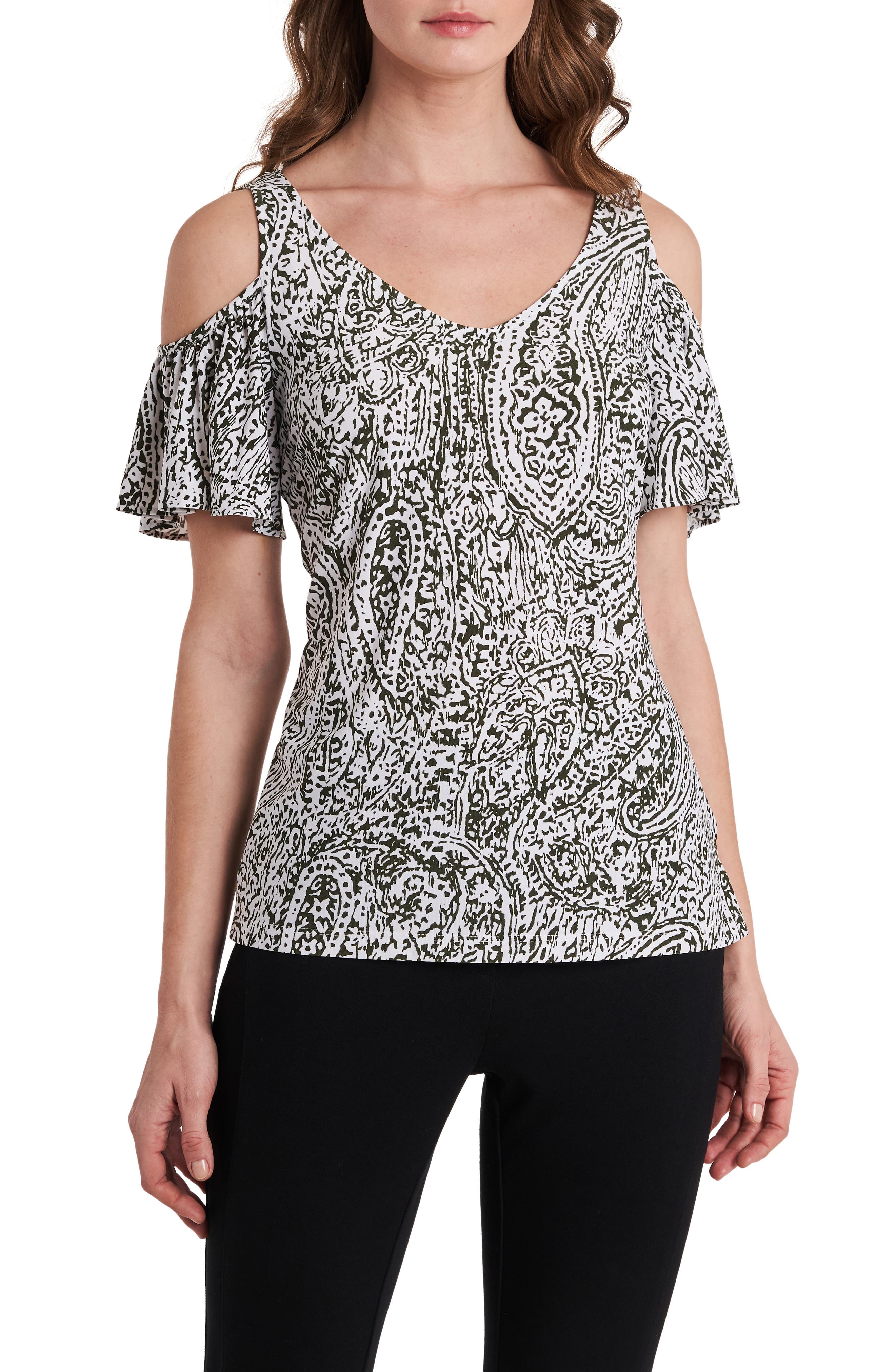 Chaus Womens Cold Shoulder Embellished Top Chaus Womens Cold Shoulder Embellished Top